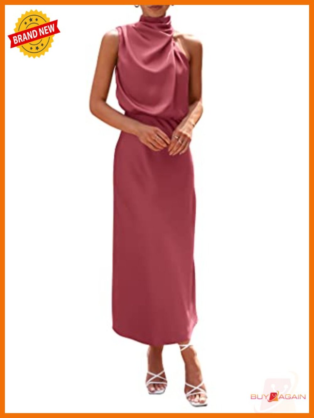 Satin Sleeveless Mock Neck Maxi Dress Formal Cocktail Party